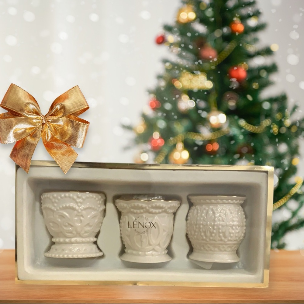 Lenox Cream Votive Candle Holder Trio Gift Set New in Box